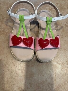 Gymboree Pink Sandals with Red Heart Appliqués and Green Straps